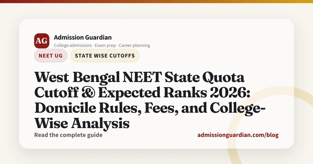 West Bengal NEET State Quota Cutoff & Expected Ranks 2026: Domicile Rules, Fees, and College-Wise Analysis